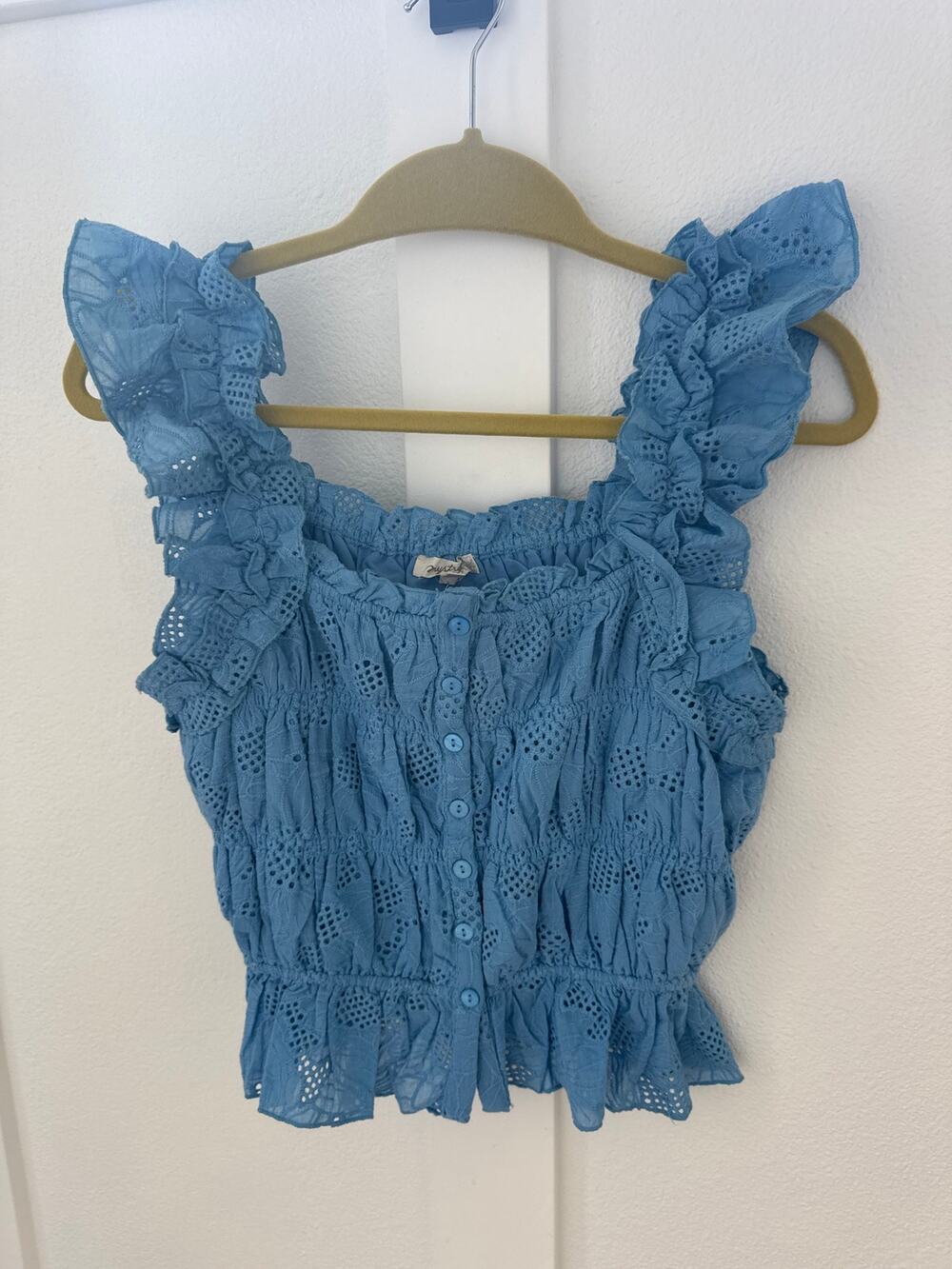 Blue Eyelet Mystree Womens Tank Top S